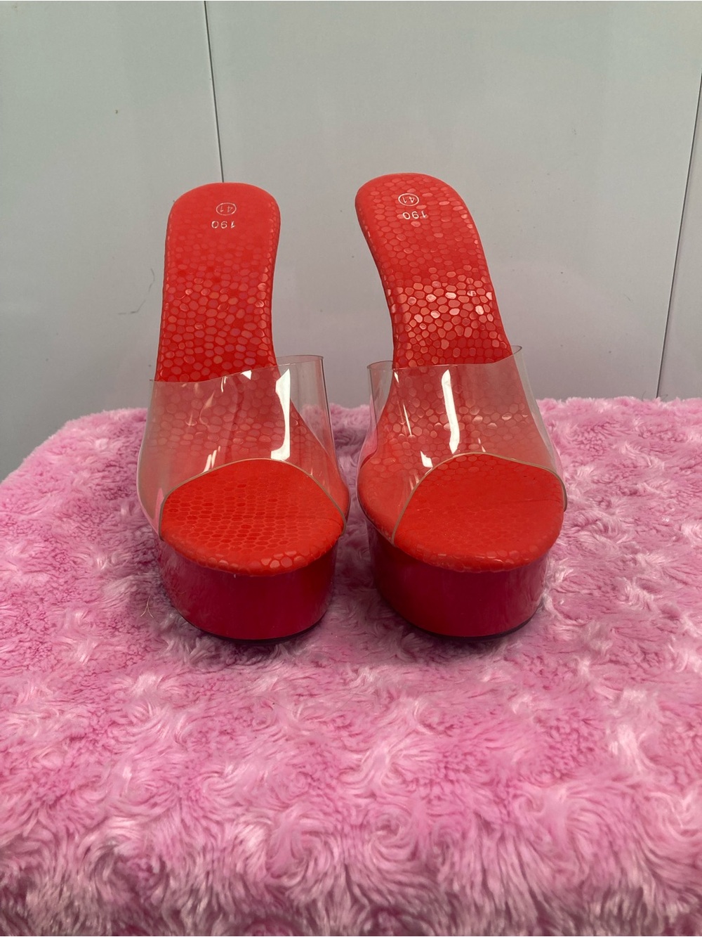 Red Clear Strap Platform Heels - Women